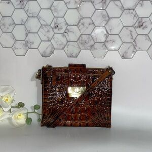 Brahmin Mina Brown Croc-Embossed Crossbody Bag